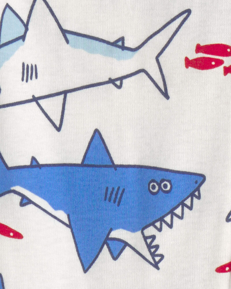 Baby Boy Shark 100% Cotton Snug Fit 1-Piece pyjama - Ivory, image 3 of 4 slides