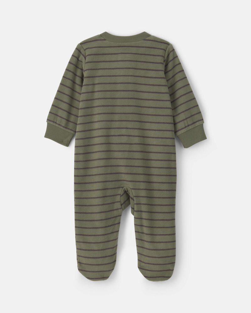 Baby Boy Tiger Striped Fleece 2-Way Zip Sleeper - Green, image 2 of 5 slides