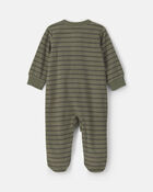 Baby Boy Tiger Striped Fleece 2-Way Zip Sleeper - Green, image 2 of 5 slides