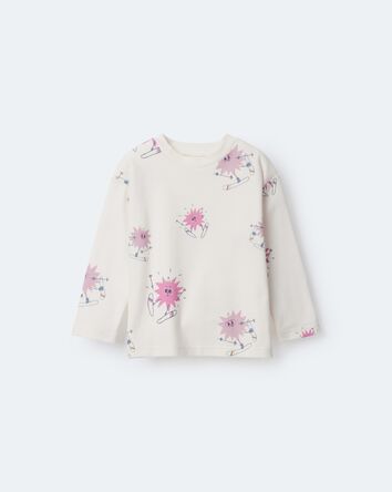 Tout-petit fille - T-shirt &agrave; imprim&eacute; abstrait de style ski &agrave; manches longues et coupe d&eacute;contract&eacute;e - Cr&egrave;me, 