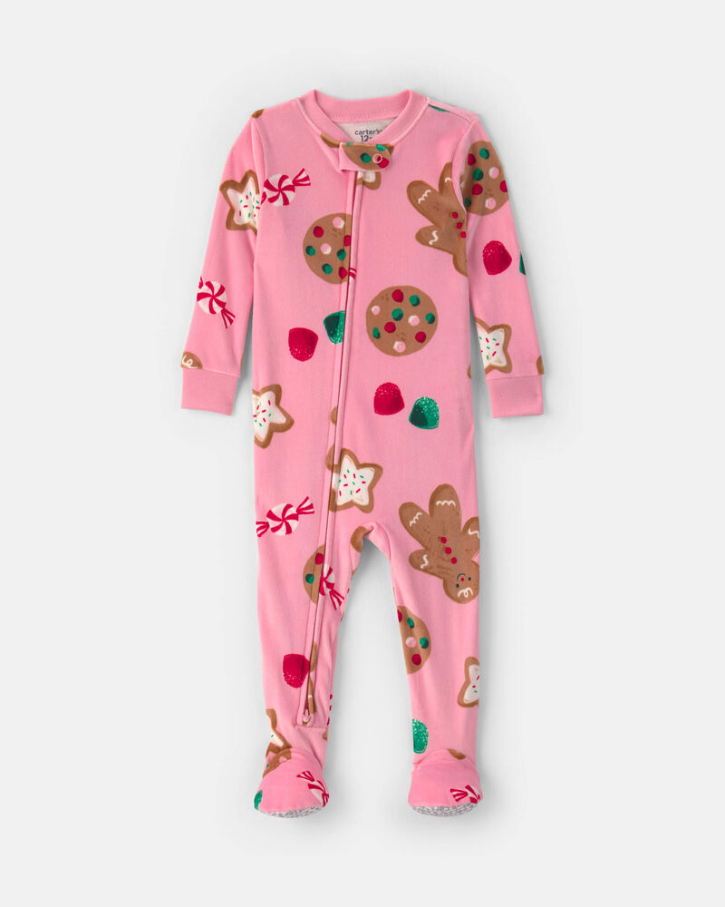 Toddler Girl 1-Piece Christmas Gingerbread DreamPlush Snug Fit Footed Pyjama - Pink, image 1 of 4 slides