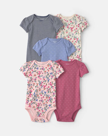 Baby Girl 5-Pack Floral Short-Sleeve Bodysuits, 