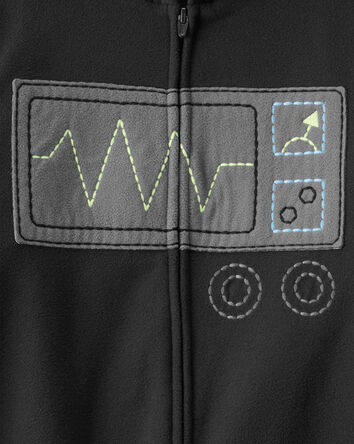 Boys Robot Fleece Hooded Zip-Up 1-Piece Pajama Jumpsuit - Black, 