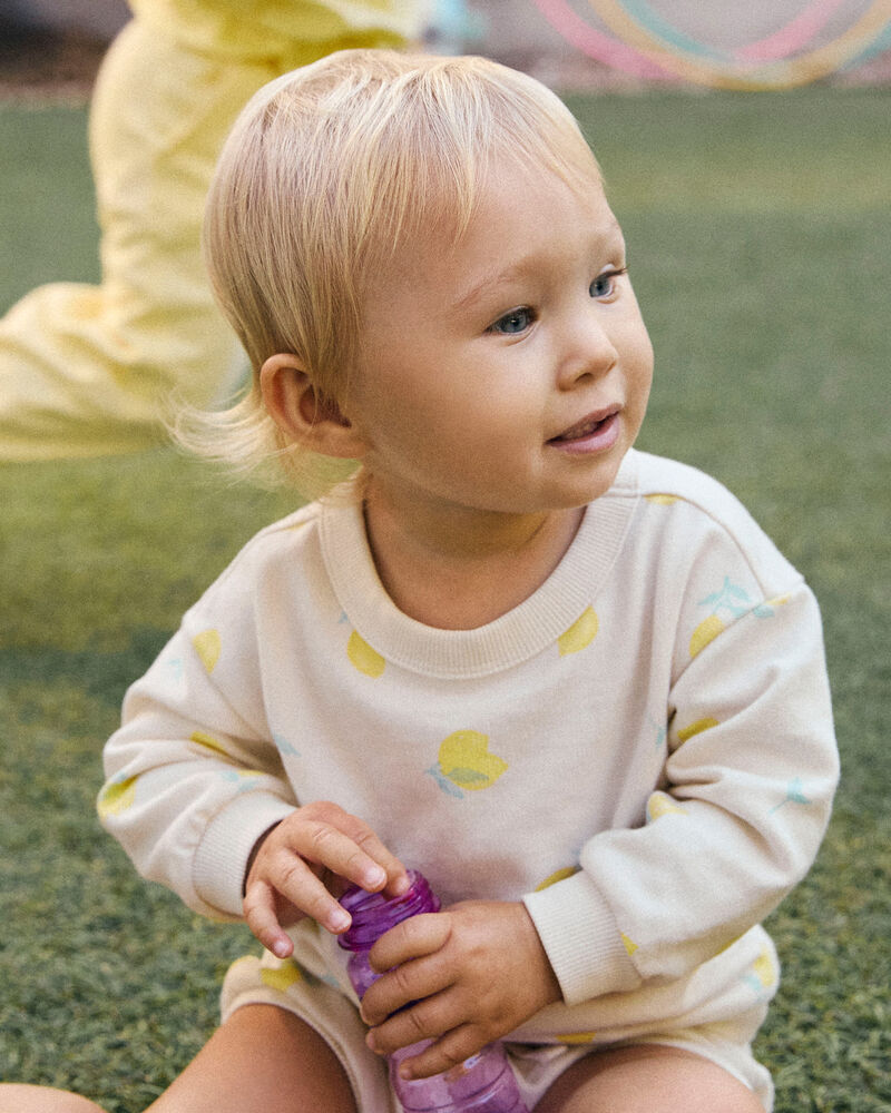 Baby Girl French Terry Pullover Sweatshirt - Lemon, image 2 of 4 slides