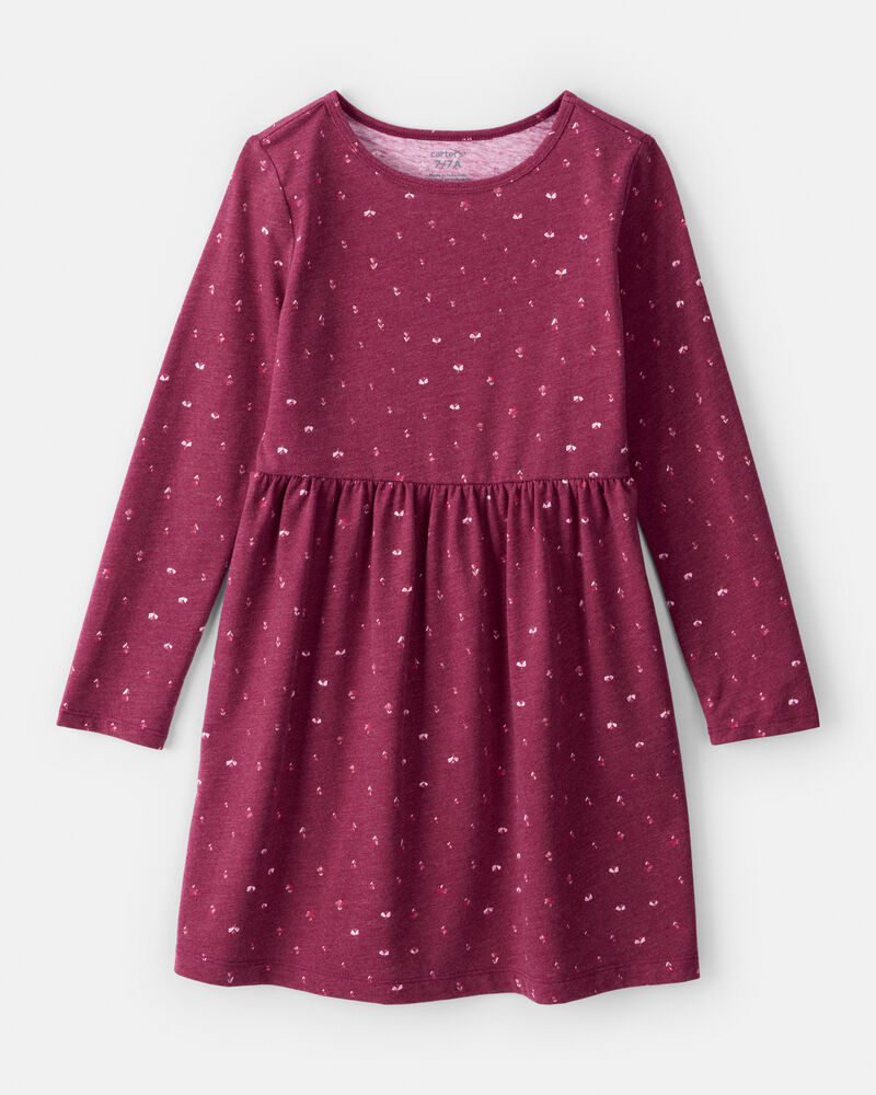 Girls Floral Long-Sleeve Dress - Maroon, image 1 of 4 slides