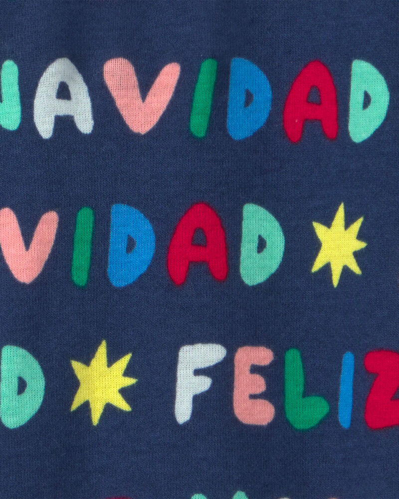 B&eacute;b&eacute; - Pyjama ajust&eacute; 1-pi&egrave;ce en 100 % coton avec pieds &agrave; imprim&eacute; &laquo;Feliz Navidad&raquo; de No&euml;l &ndash; Bleu marine, image 4 sur 4 diapositives