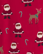 Kids 2-Piece Brown Santa Christmas 100% Cotton Snug Fit Pyjama Set - Red, image 2 of 3 slides