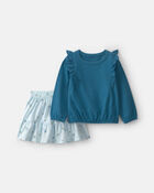 Toddler Girl 2-Piece  French Terry Top & Bee Skirt Set - Blue, image 1 of 5 slides