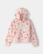 Filles - Blouson &agrave; capuchon, fermeture &agrave; glissi&egrave;re et logo OshKosh, motif floral - Rose, image 1 sur 3 diapositives