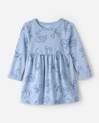 Baby Girl Bow Icon Long-Sleeve Knit Dress - Blue, image 1 of 4 slides