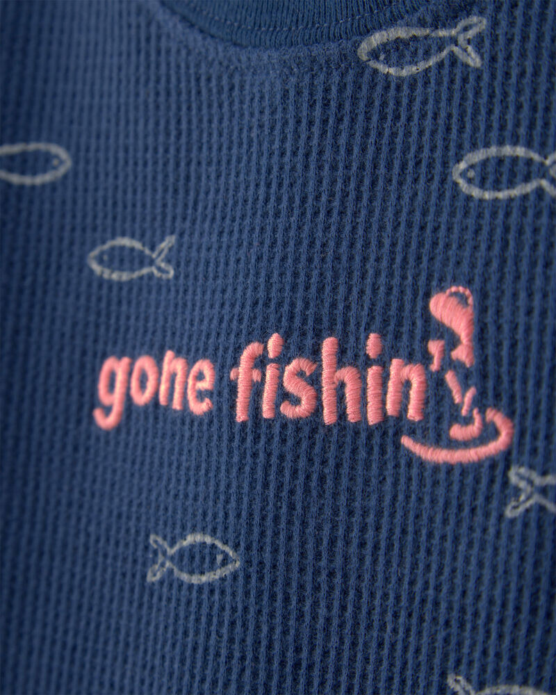 B&eacute;b&eacute; gar&ccedil;on - Ensemble 2 pi&egrave;ces cache-couche &agrave; manches courtes isotherme &agrave; chevrons, poissons et short &ndash; Bleu marine, image 2 sur 3 diapositives