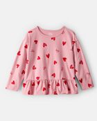 Toddler Girl Heart Long-Sleeve Peplum Top - Pink, image 1 of 3 slides