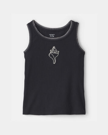 Girls Shell Embroidered Rib Tank Top - Black, 