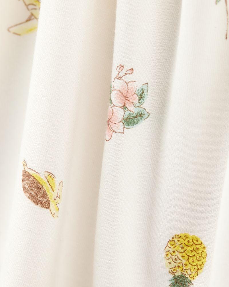 Baby Girl Tropical Print 2-Way Zip PurelySoft Convertible Foot Sleeper Pyjamas - Ivory, image 5 of 7 slides