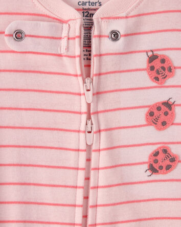 Baby Girl Ladybug Striped 100% Cotton Snug Fit 1-Piece Pyjama Set - Pink, 