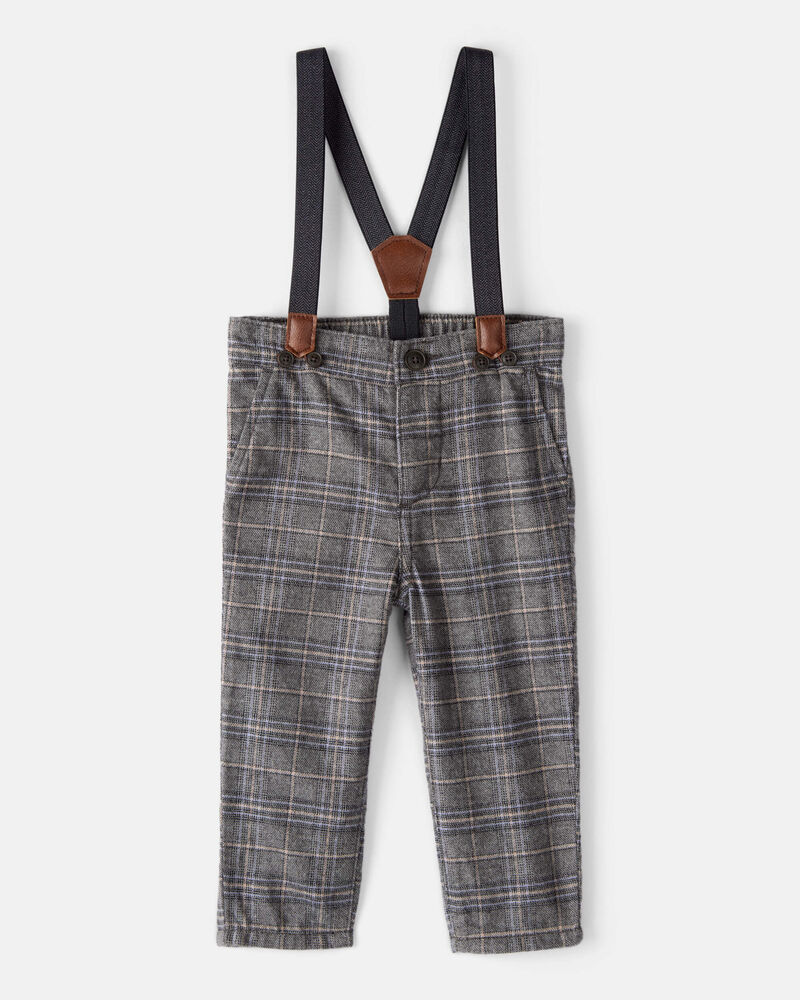 Baby Boy Plaid Cotton Pants With Suspenders Grey Carter's