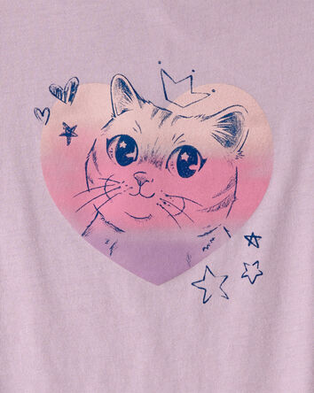 Girls Cat Heart Graphic Tee - Purple, 