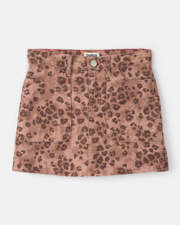 Girls Leopard Print Denim Skirt - Brown, 