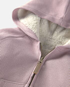 B&eacute;b&eacute; fille - Blouson &agrave; capuchon en molleton teddy recycl&eacute; gaufr&eacute; fait avec du coton biologique, image 3 sur 4 diapositives