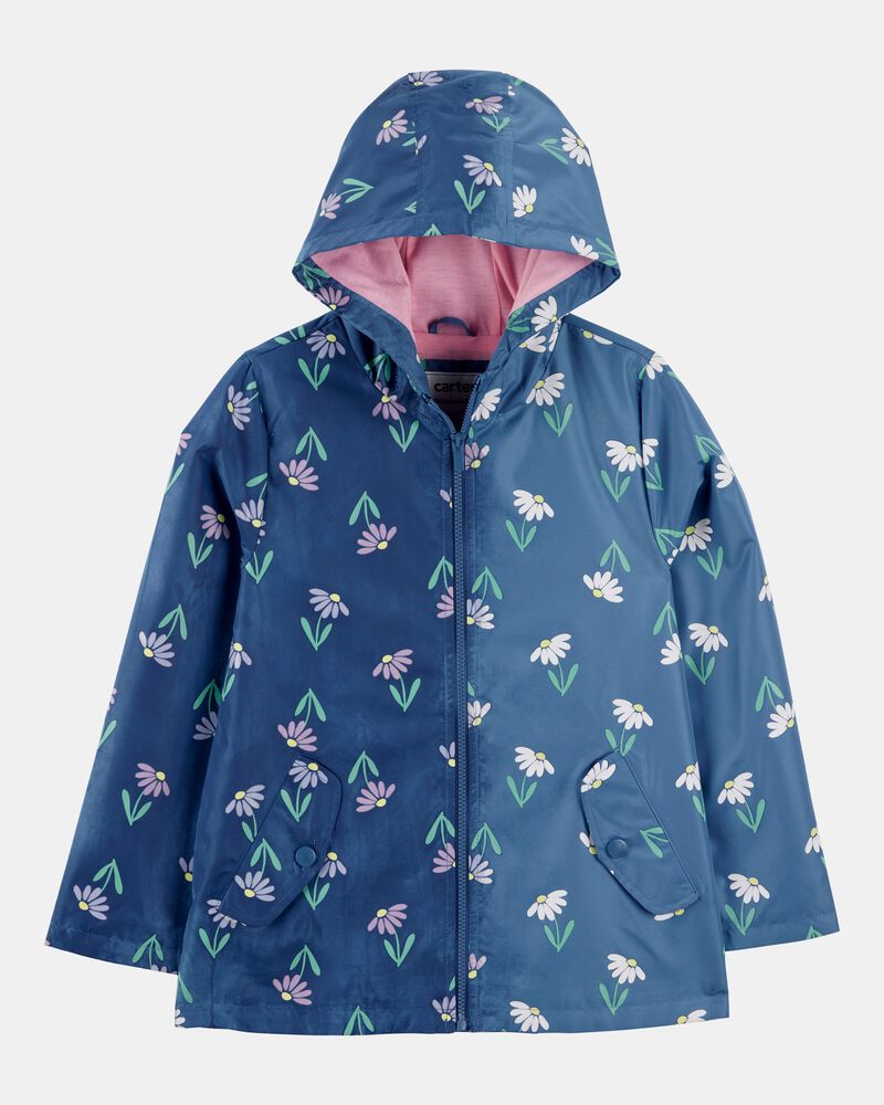 Girls Colour Changing Rain Jacket - Navy, image 2 of 6 slides
