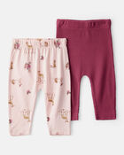 Baby Girl 2-Pack Deer & Floral Print PurelySoft Pull-On Pants - Red/Pink, image 1 of 7 slides