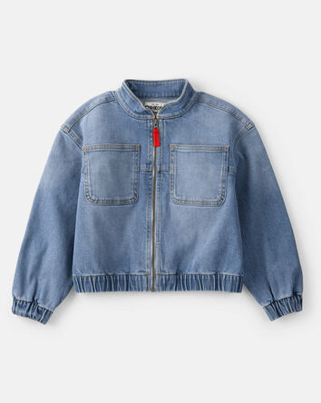 Filles - Blouson en denim à manches longues et fermeture à glissière – Bleu, 