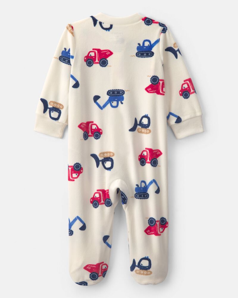 Baby Boy Construction 2-Way Zip DreamPlush Sleeper - Cream, image 3 of 5 slides