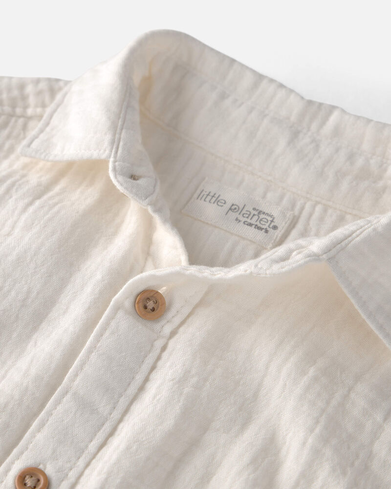 Toddler Boy 2-Piece Organic Cotton Gauze Short Set in Cream, image 6 of 7 slides