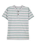 Kid Striped Knit Short-Sleeve Henley - Grey, image 1 of 3 slides