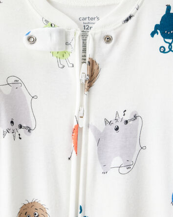 B&eacute;b&eacute; gar&ccedil;on - Pyjama 1 pi&egrave;ce &agrave; fermeture &eacute;clair 2 voies ajust&eacute; Monster en 100 % coton - Ivoire, 