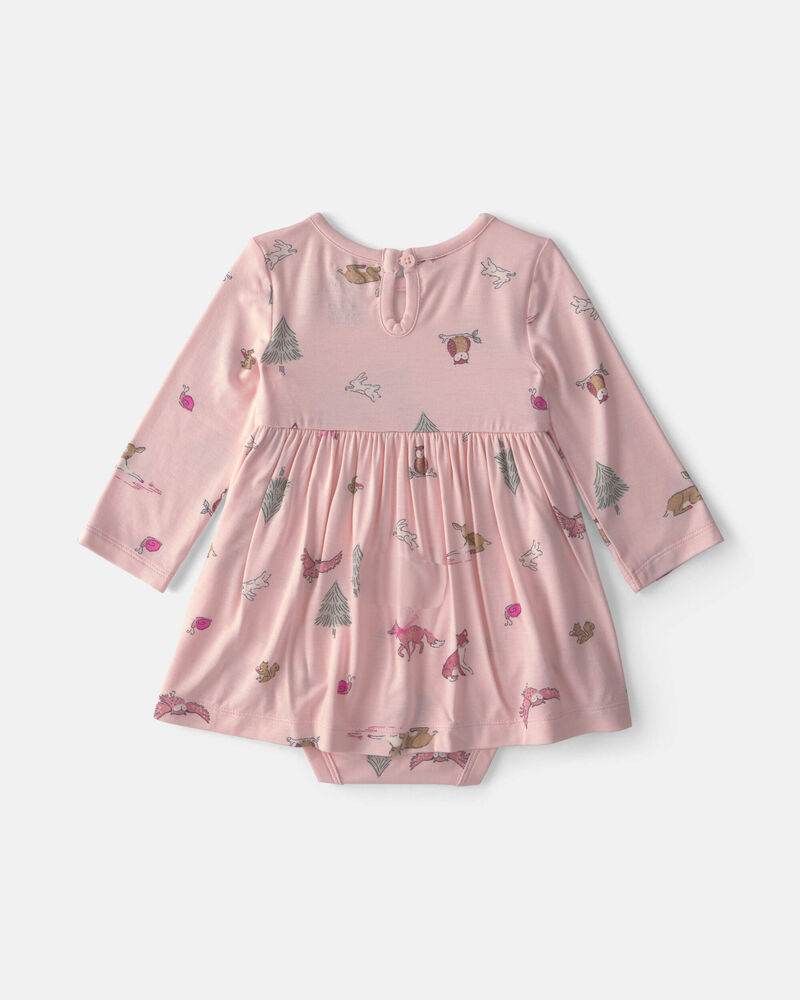 Baby Girl Woodland PurelySoft&trade; Long-Sleeve Bodysuit Dress - Pink, image 2 of 6 slides