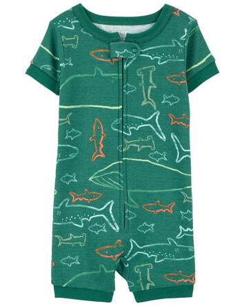 Pyjama barboteuse 1 pièce en coton ajusté à imprimé de requin, 