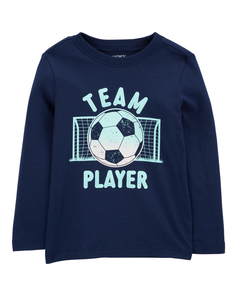 Toddler Soccer Cotton Blend Long-Sleeve Tee - Blue, image 1 of 3 slides