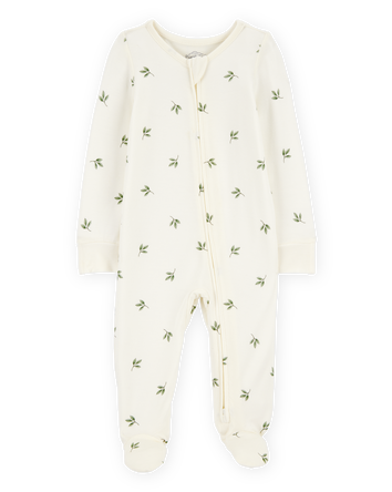 Baby Leaf Print Zip-Up PurelySoft Sleeper Pyjamas, 