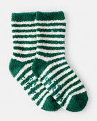 Toddler Striped Cozy Socks - Green/White, image 1 of 2 slides