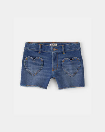Girls Heart Pocket Denim Shorts - Dark Wash, 
