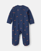 Baby Boy Fox 100% Cotton  2-Way Zip Sleeper - Navy Blue, image 2 of 6 slides