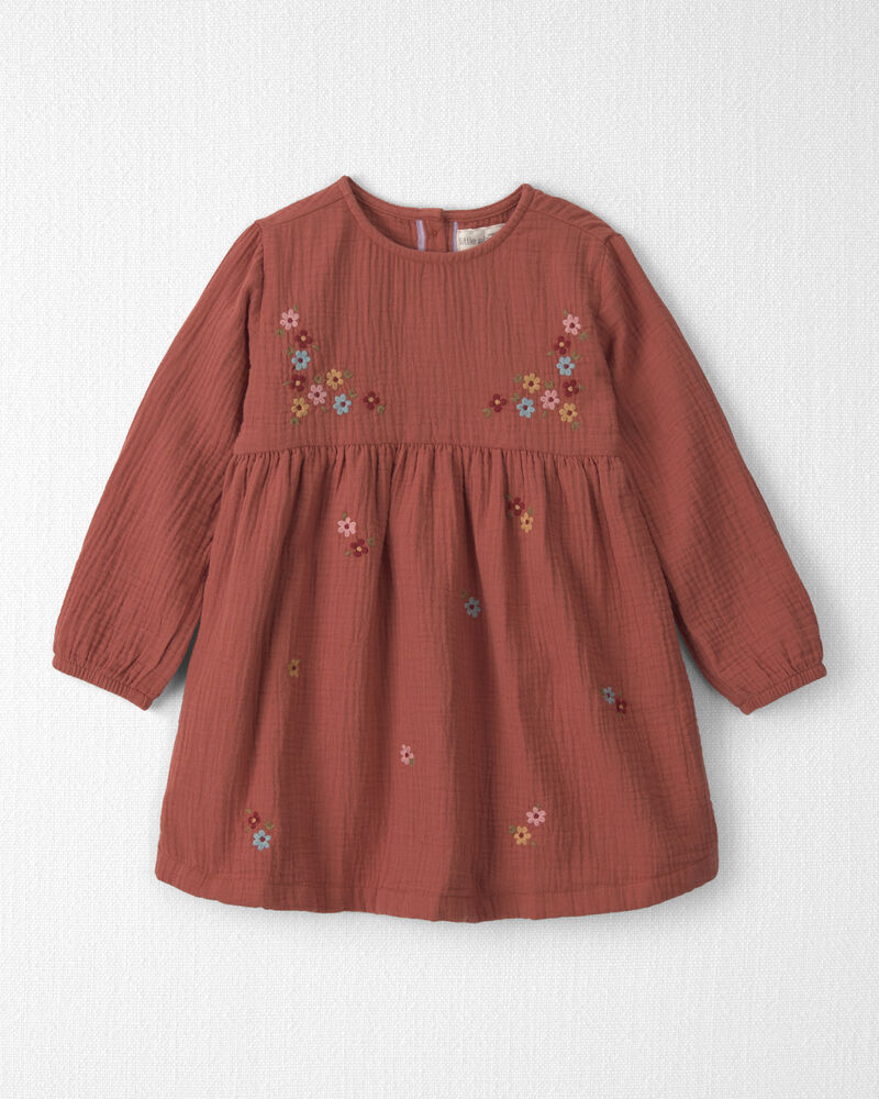 Toddler Girl Organic Cotton Embroidered Gauze Dress, image 1 of 5 slides