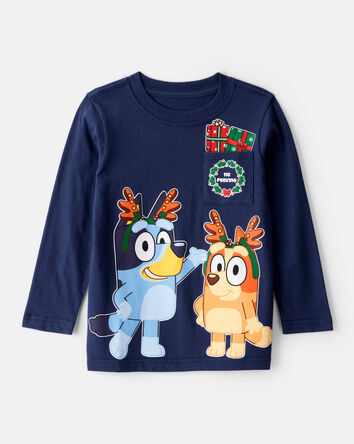 Toddler Christmas Bluey&trade; Long-Sleeve Graphic Tee - Navy, 
