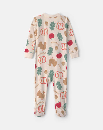 B&eacute;b&eacute; - Pyjama ajust&eacute; 1 pi&egrave;ce en 100&nbsp;% coton &agrave; fermeture &agrave; glissi&egrave;re double sens et pieds &agrave; th&egrave;me Action de gr&acirc;ce &ndash; Cr&egrave;me, 