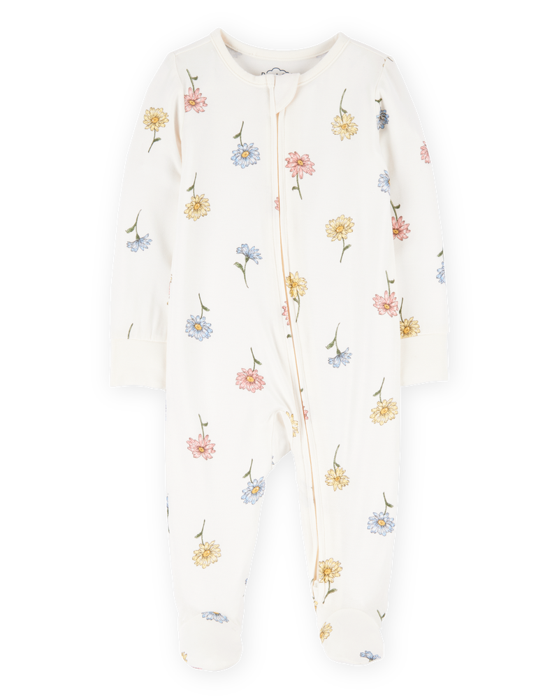 Baby Girl Floral Print 2-Way Zip PurelySoft Sleeper Pyjamas - Ivory, image 1 of 6 slides