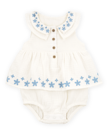 Baby Floral Embroidered Bodysuit Dress - Ivory, 