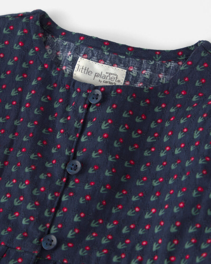 Filles - Robe en coton biologique armur&eacute; &agrave; imprim&eacute; floral printanier - Bleu marine, image 3 sur 4 diapositives