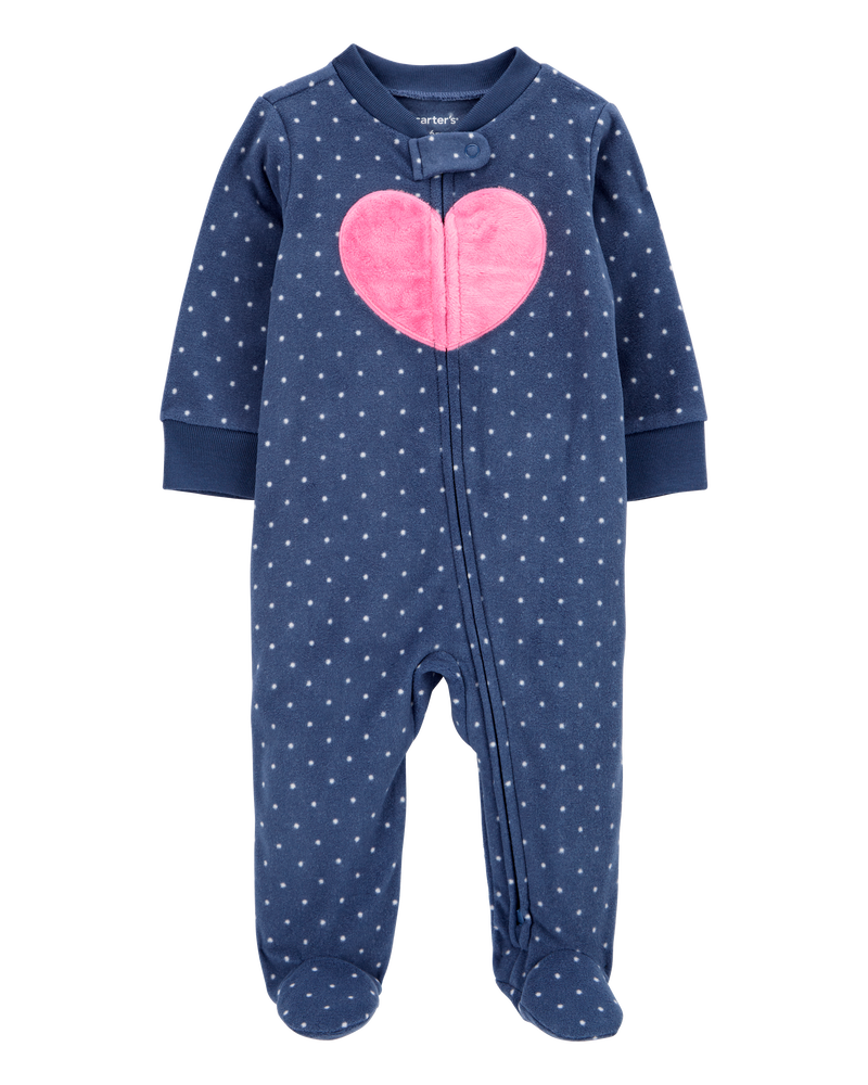 Baby Heart Fleece Zip Up Footie Sleeper Pyjamas