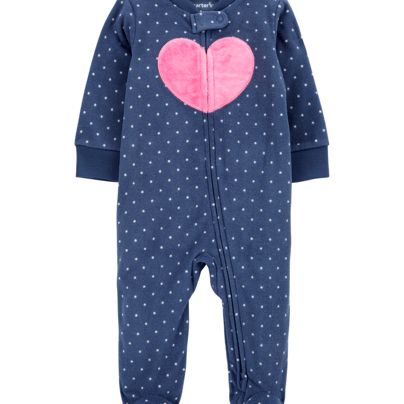 Baby Heart Fleece Zip Up Footie Sleeper Pyjamas