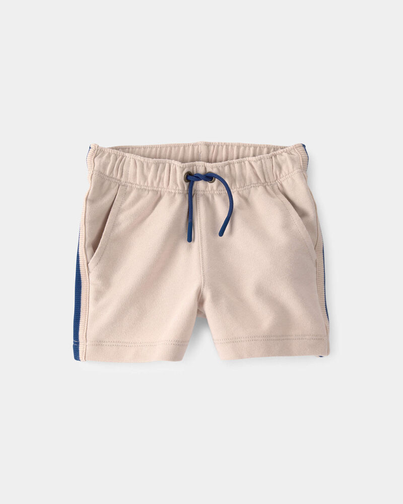 Baby Boy Striped French Terry Shorts - Khaki/Blue, image 1 of 5 slides