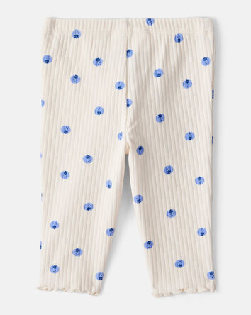 Bébé fille - Pantalon à enfiler en coton à imprimé de bleuets – Blanc, 