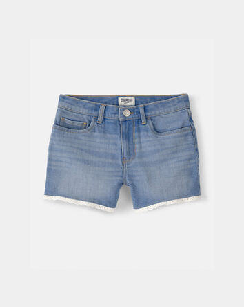 Girls Eyelet Trim Denim Shorts - Medium Wash, 