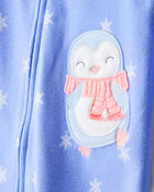 Baby Girl Penguin Fleece Long-Sleeve Loose Fit 1-Piece pyjamas - Blue, image 3 of 5 slides