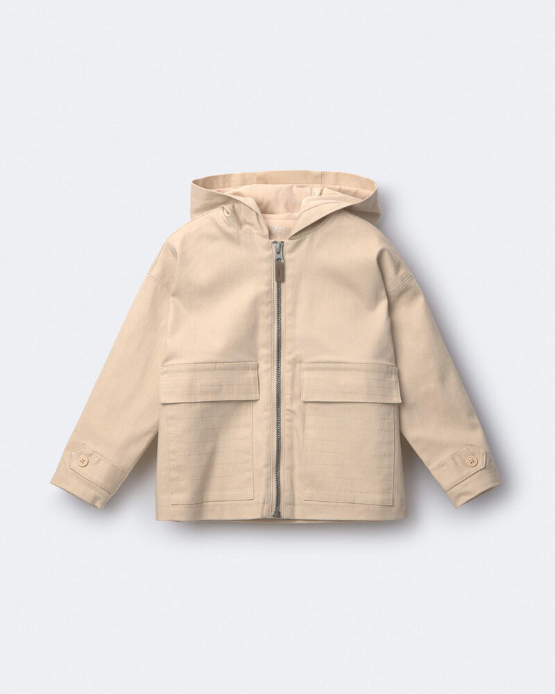 Toddler Boy Zip-Up Hooded Jacket with Pockets - Khaki, image 1 of 6 slides